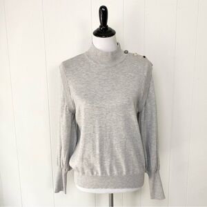 Bruuns Bazaar ANEMONEBBDORA Knit Sweater Gray Mock Neck Button Jewel Shoulder M